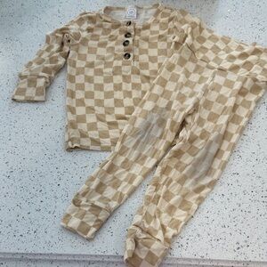 Checkered Kids Pajamas in Tan and Cream
